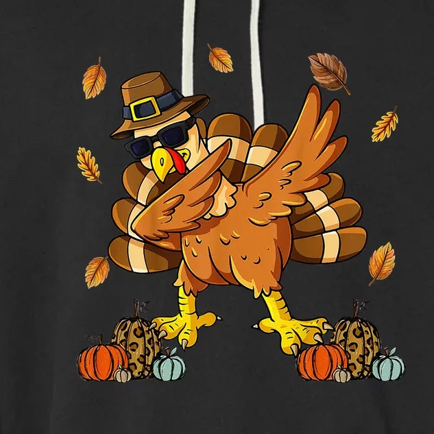 Thanksgiving Day Dabbing Turkey Pilgrim Garment-Dyed Fleece Hoodie