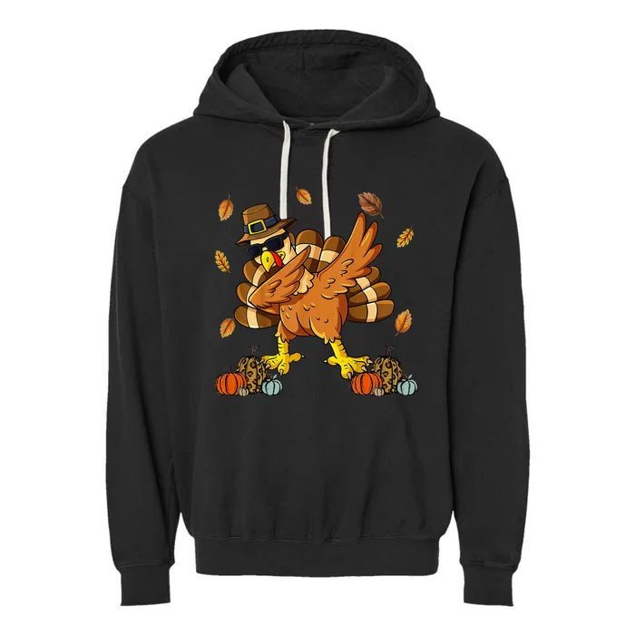 Thanksgiving Day Dabbing Turkey Pilgrim Garment-Dyed Fleece Hoodie