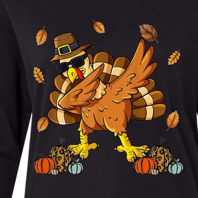 Thanksgiving Day Dabbing Turkey Pilgrim Womens Cotton Relaxed Long Sleeve T-Shirt