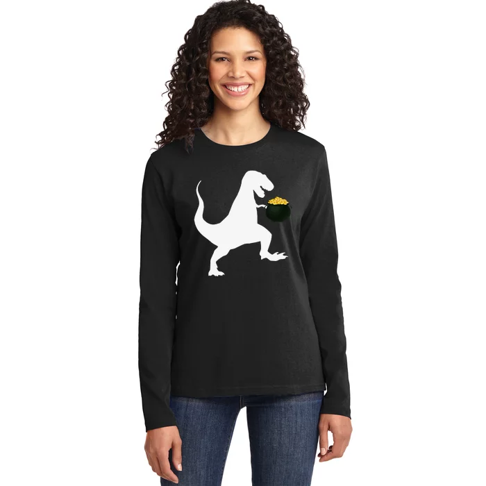 TRex Dinosaur Dino Funny St. Saint Patrick's Day Ladies Long Sleeve Shirt