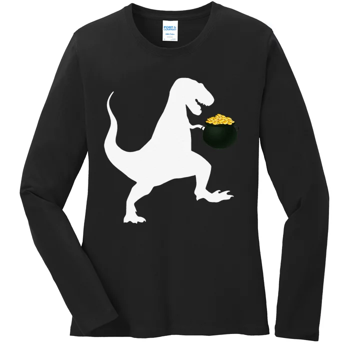 TRex Dinosaur Dino Funny St. Saint Patrick's Day Ladies Long Sleeve Shirt