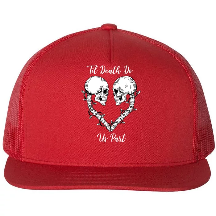 Til Death Do Us Part Skeleton Heart Flat Bill Trucker Hat