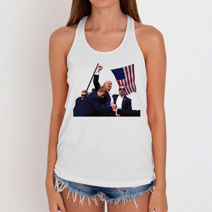 Trump Defiant Determined Postassassination Attempt Women's Knotted Racerback Tank