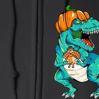 Thanksgiving Day Dinosaur Holding Turkey T Rex Full Zip Hoodie