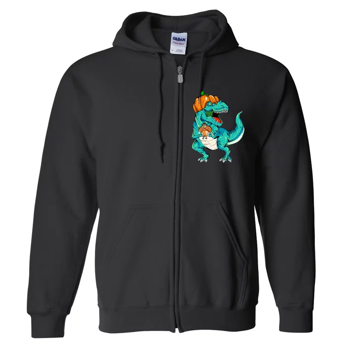 Thanksgiving Day Dinosaur Holding Turkey T Rex Full Zip Hoodie