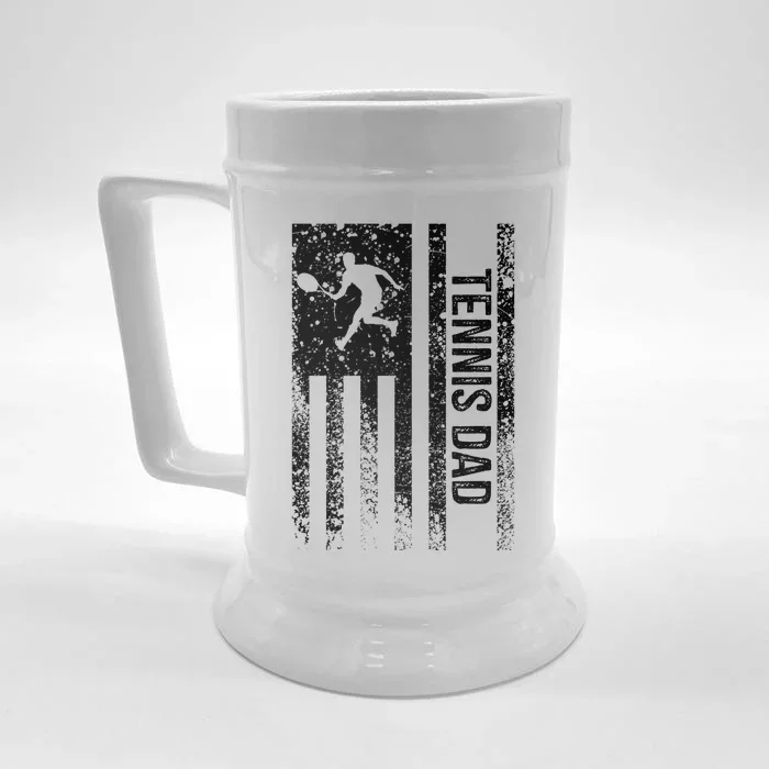 Tennis Dad Distressed Vintage American Flag Tennis Papa Meaningful Gift Front & Back Beer Stein