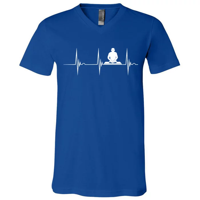 Turntable Dj Dance Music Heartbeat Ekg Pulse Dj Techno Gift V-Neck T-Shirt