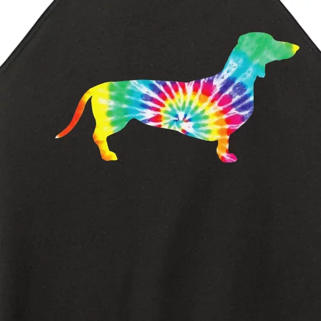 Tie Dye Dog Hippie Dachshund Retro Puppy Gift Women’s Perfect Tri Rocker Tank