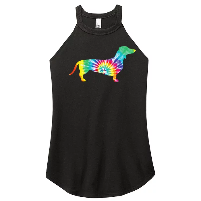 Tie Dye Dog Hippie Dachshund Retro Puppy Gift Women’s Perfect Tri Rocker Tank