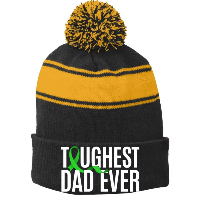 Toughest Dad Ever Muscular Dystrophy Awareness Stripe Pom Pom Beanie