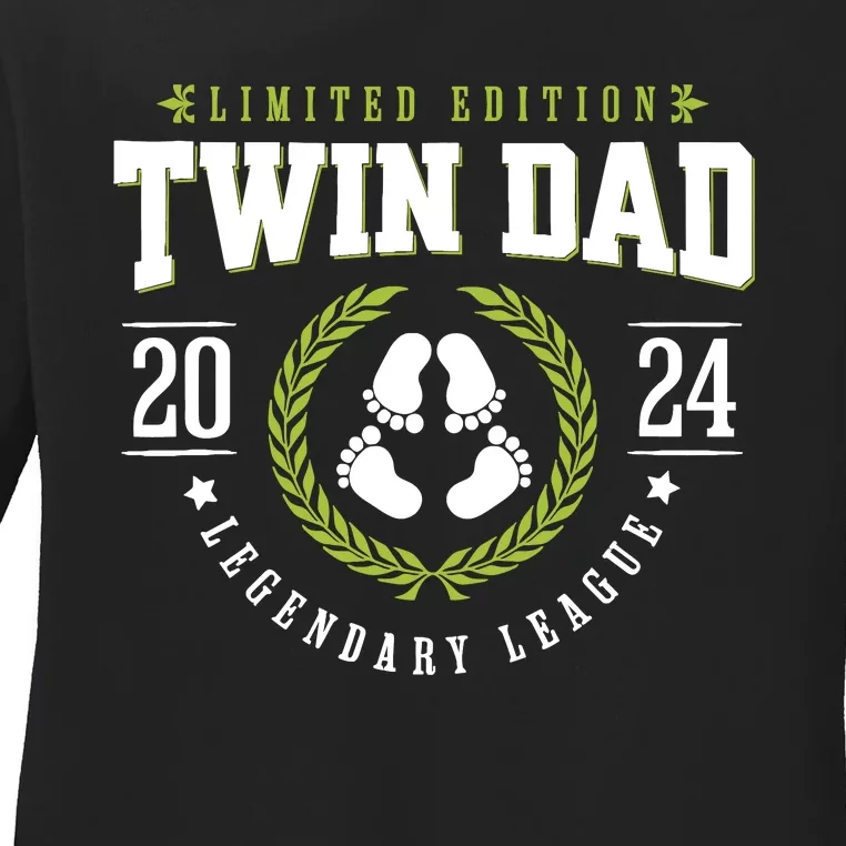 Twin Dad Est 2024 Twin Dad To Be Gifts New Daddy Viii Ladies Long Sleeve Shirt