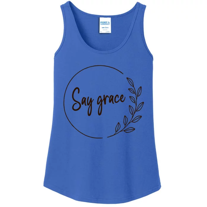 Thanksgiving Day Family Meal Say Grace Blessing Leafy Floral Gift Ladies Essential Tank