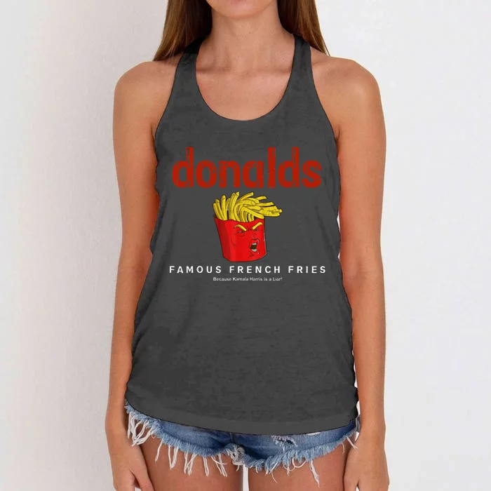 Trump Donalds Famous French Fries Because Kamala Is Liar Women's Knotted Racerback Tank