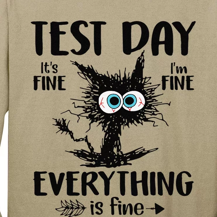 Test Day Funny Stressed Cat Teacher Student Testing Day Cute Tall Long Sleeve T-Shirt