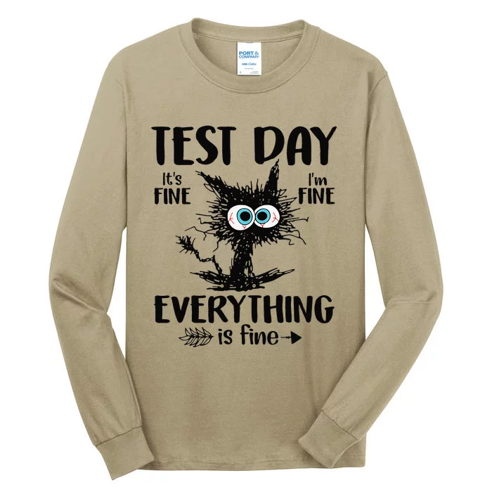 Test Day Funny Stressed Cat Teacher Student Testing Day Cute Tall Long Sleeve T-Shirt