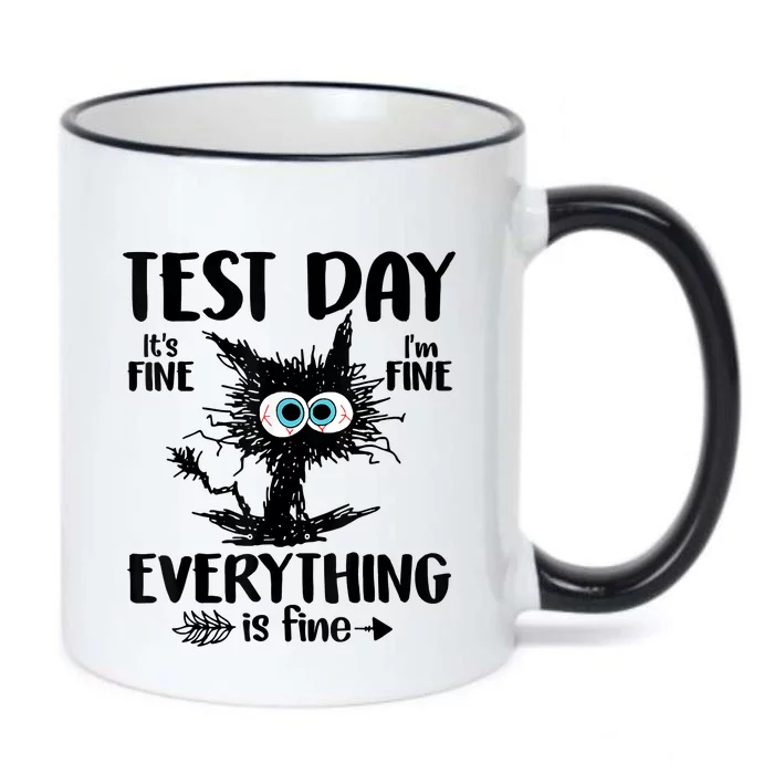 Test Day Funny Stressed Cat Teacher Student Testing Day Black Color Changing Mug