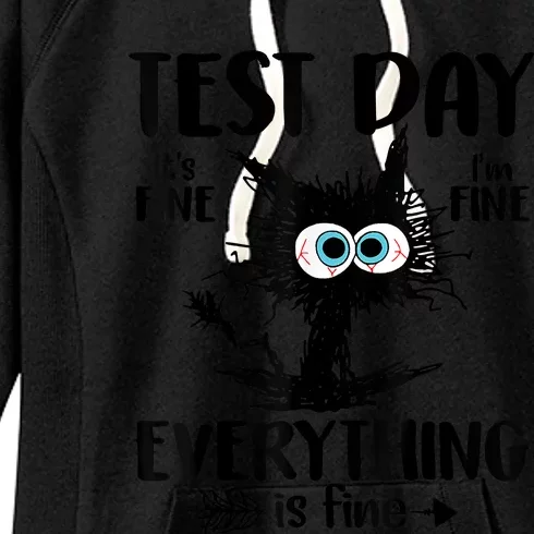 Test Day Funny Stressed Cat Teacher Student Testing Day Women's Fleece Hoodie