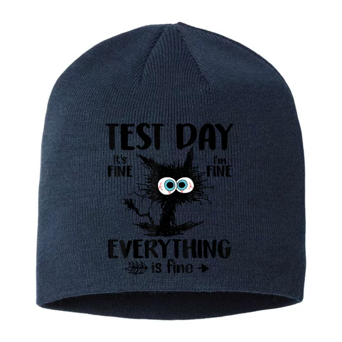 Test Day Funny Stressed Cat Teacher Student Testing Day 8 1/2in Sustainable Knit Beanie