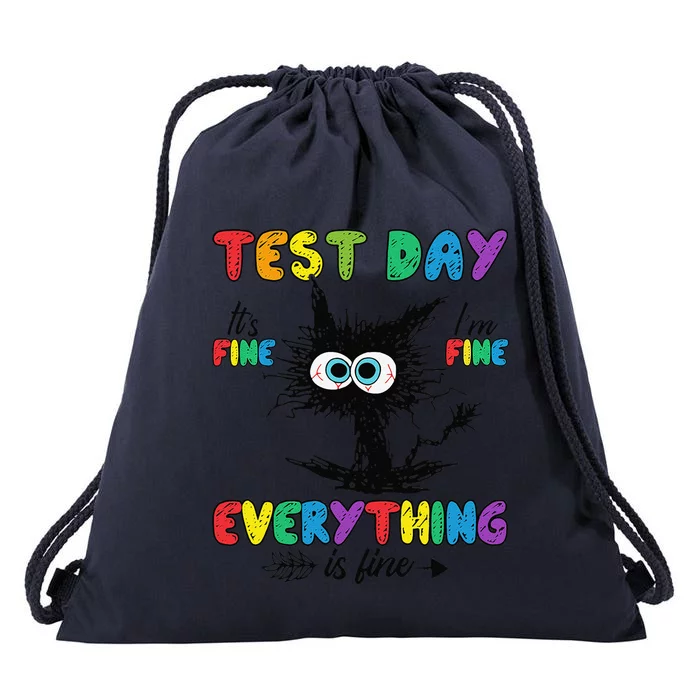 Test Day Funny Stressed Cat Teacher Student Testing Day Drawstring Bag