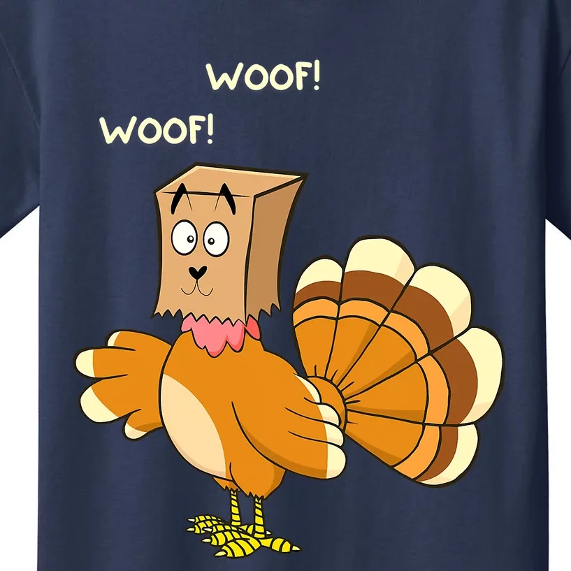 Thanksgiving Dog Fake Dog Woof Thanksgiving Turkey Kids T-Shirt