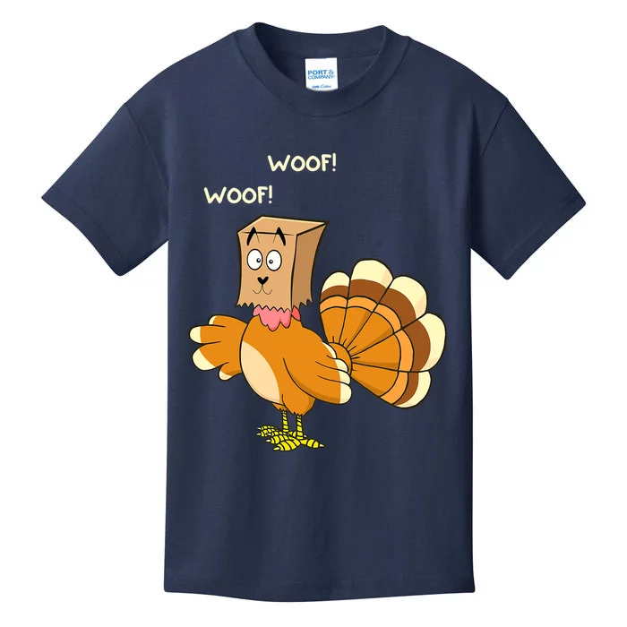 Thanksgiving Dog Fake Dog Woof Thanksgiving Turkey Kids T-Shirt