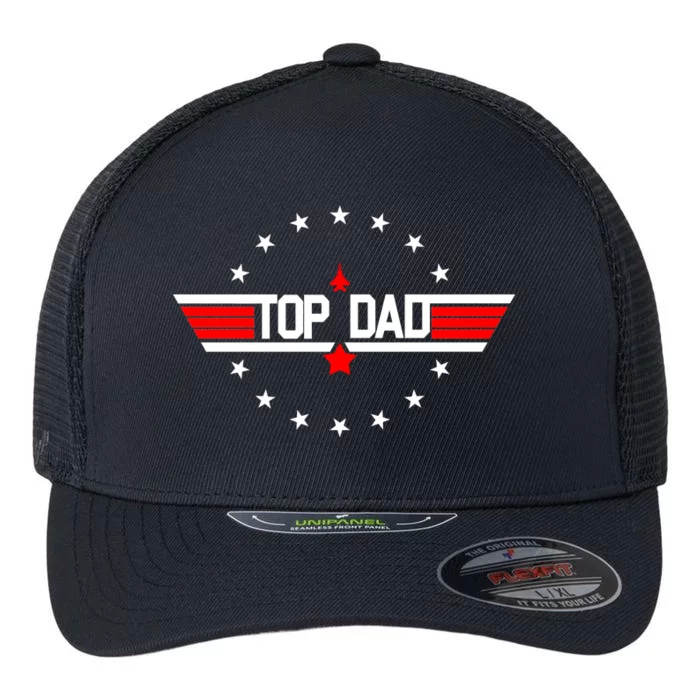 Top Dad Father's Day Airplane Pilot Flexfit Unipanel Trucker Cap