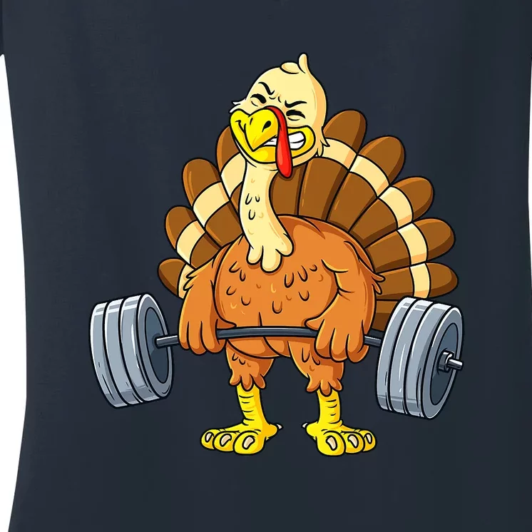 Turkey Deadlift Funny Thanksgiving Day Fitness Weightlifting Women's V-Neck T-Shirt