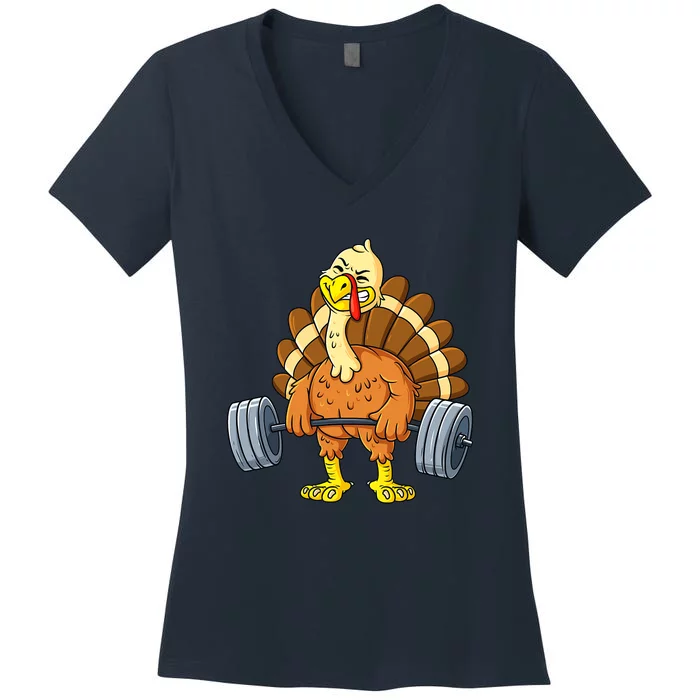 Turkey Deadlift Funny Thanksgiving Day Fitness Weightlifting Women's V-Neck T-Shirt