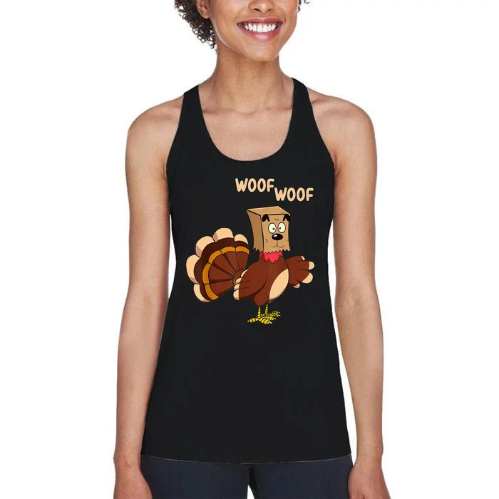 Thanksgiving Dog Fake Dog Woof Thanksgiving Turkey Women's Racerback Tank