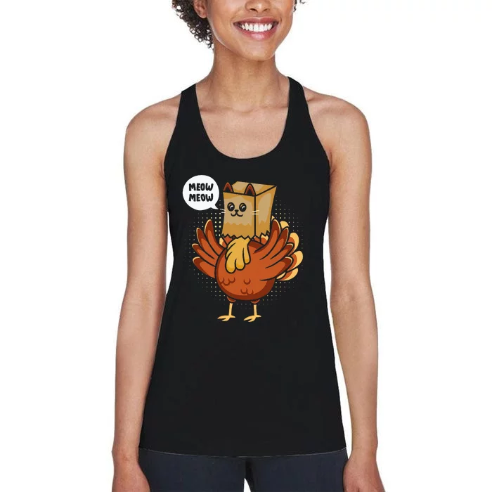 Thanksgiving Day Fake Cat Turkey Meow Animal Farmer Women's Racerback Tank