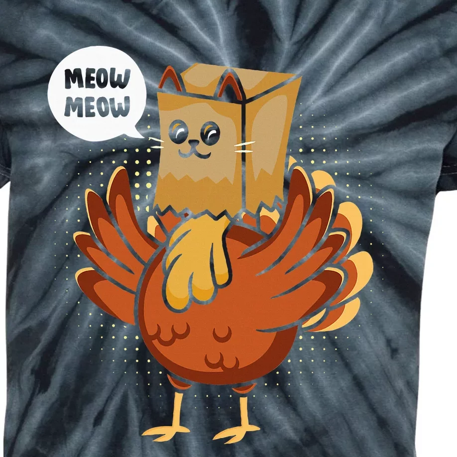 Thanksgiving Day Fake Cat Turkey Meow Animal Farmer Kids Tie-Dye T-Shirt