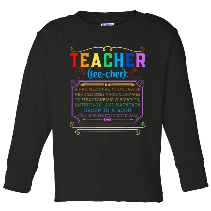 Teacher Definition Funny Teaching School Teacher Toddler Long Sleeve Shirt