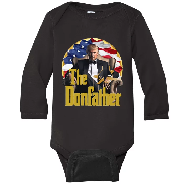 The Donfather Funny Trump 2024 The Comeback Continues Baby Long Sleeve Bodysuit