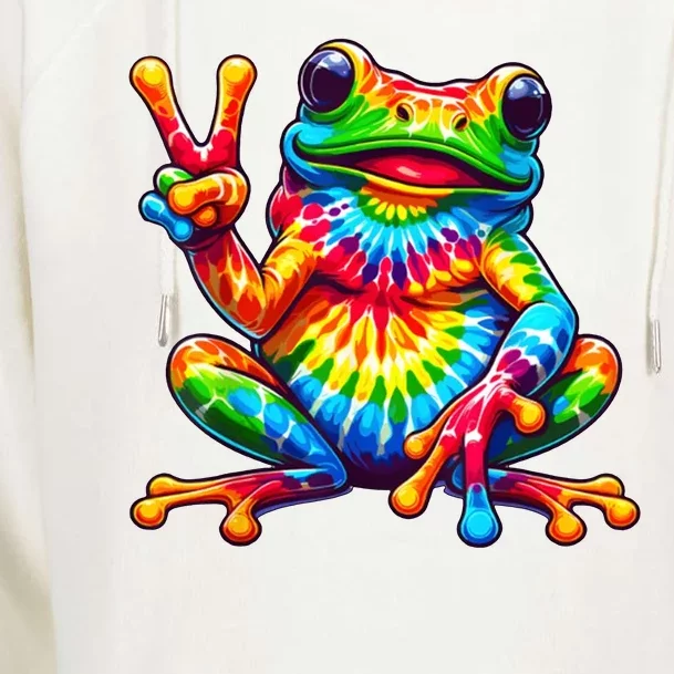 Tie Dye Frog Peace Sign Hippie Womens Funnel Neck Pullover Hood