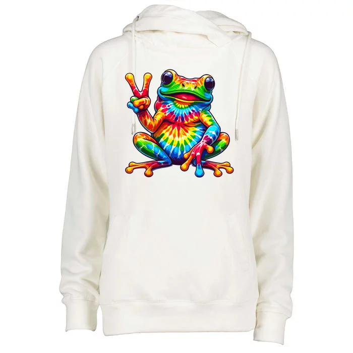 Tie Dye Frog Peace Sign Hippie Womens Funnel Neck Pullover Hood