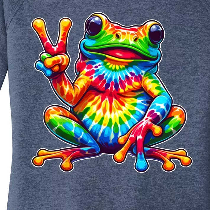 Tie Dye Frog Peace Sign Hippie Women's Perfect Tri Tunic Long Sleeve Shirt