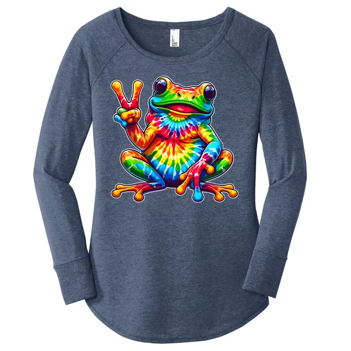 Tie Dye Frog Peace Sign Hippie Women's Perfect Tri Tunic Long Sleeve Shirt