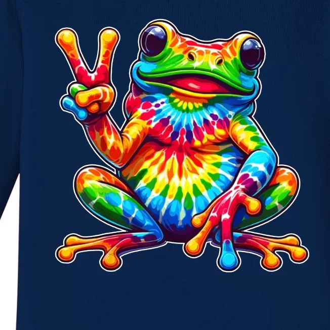 Tie Dye Frog Peace Sign Hippie Baby Long Sleeve Bodysuit