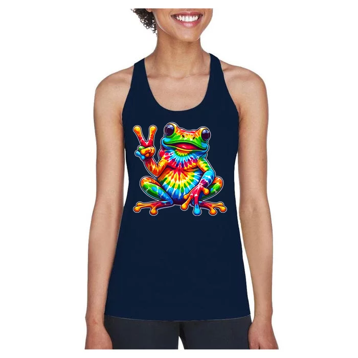 Tie Dye Frog Peace Sign Hippie Women's Racerback Tank