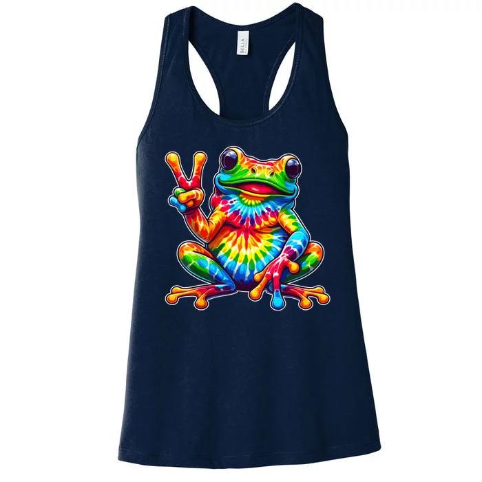 Tie Dye Frog Peace Sign Hippie Women's Racerback Tank