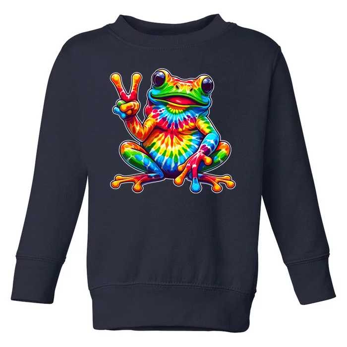 Tie Dye Frog Peace Sign Hippie Toddler Sweatshirt