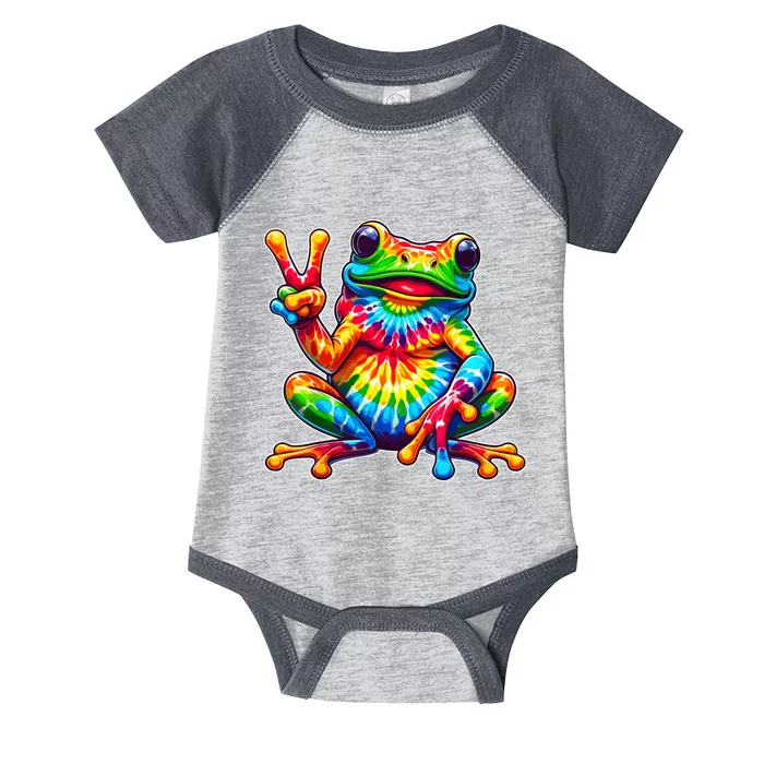 Tie Dye Frog Peace Sign Hippie Infant Baby Jersey Bodysuit