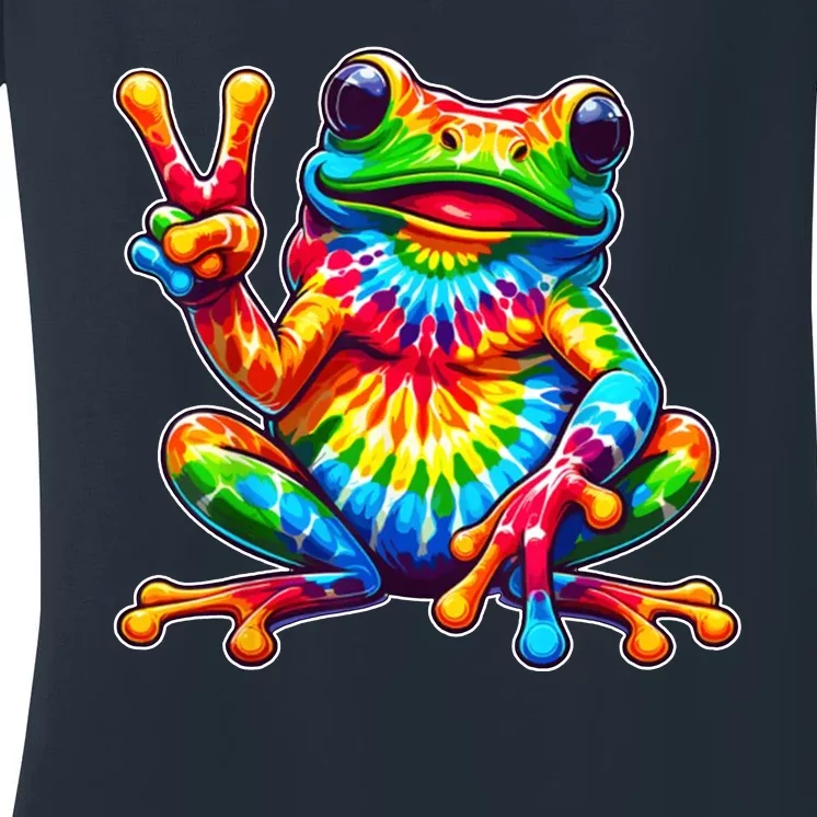 Tie Dye Frog Peace Sign Hippie Women's V-Neck T-Shirt