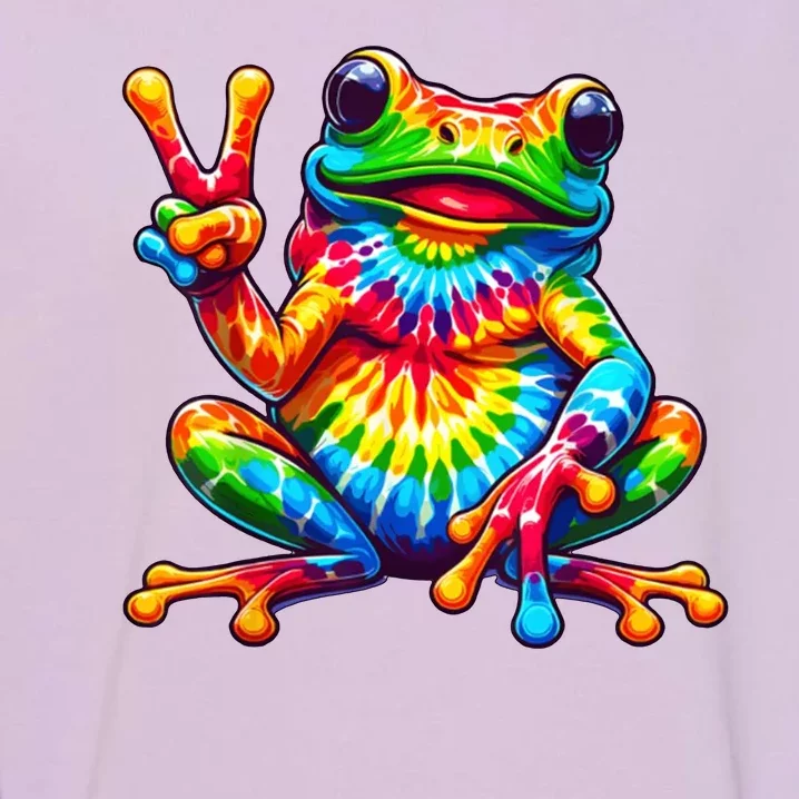 Tie Dye Frog Peace Sign Hippie Garment-Dyed Sweatshirt