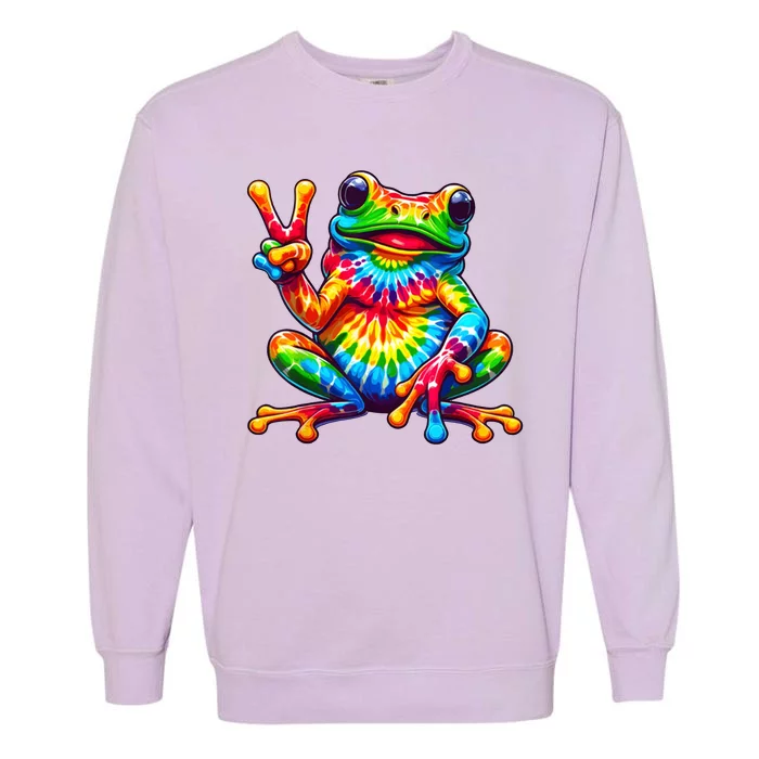 Tie Dye Frog Peace Sign Hippie Garment-Dyed Sweatshirt