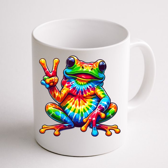 Tie Dye Frog Peace Sign Hippie Front & Back Coffee Mug