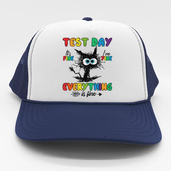 Test Day Funny Stressed Cat Teacher Student Testing Day Trucker Hat