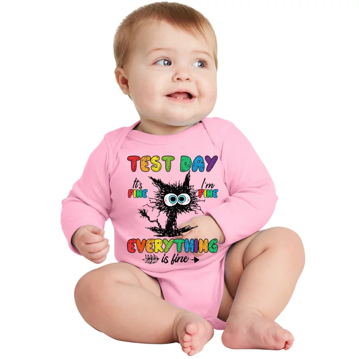 Test Day Funny Stressed Cat Teacher Student Testing Day Baby Long Sleeve Bodysuit