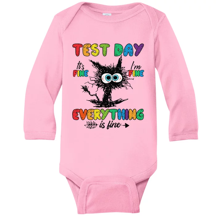 Test Day Funny Stressed Cat Teacher Student Testing Day Baby Long Sleeve Bodysuit