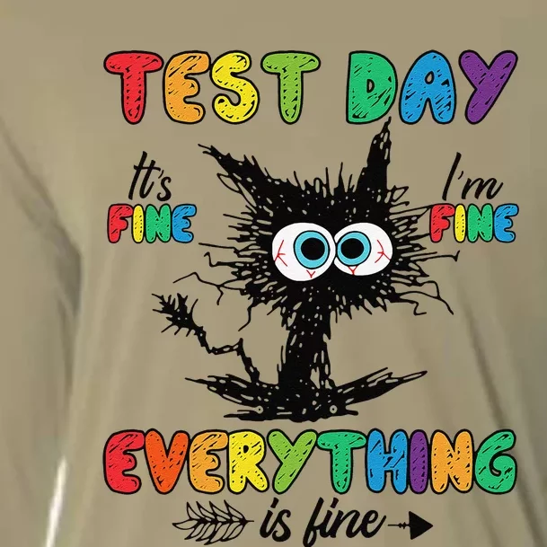 Test Day Funny Stressed Cat Teacher Student Testing Day Cooling Performance Long Sleeve Crew